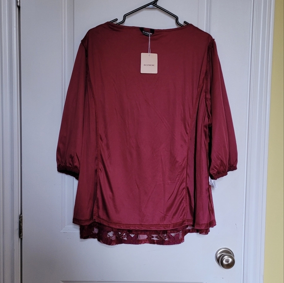 BloomChic blouse red lace shirt top floral wine burgundy feminine plus size 18 - Picture 4 of 10